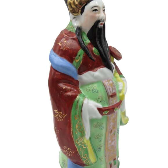 CHINESE God of WEALTH Hand Painted Ceramic Figurine Vintage 8.5" - Picture 6 of 9